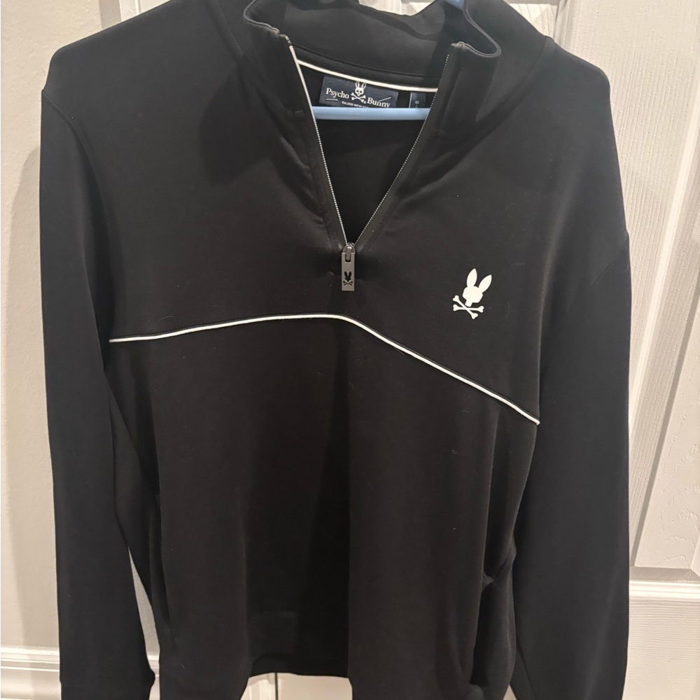 Psycho Bunny Black Lightweight Quarter-Zip Shirt Jacket with White Piping